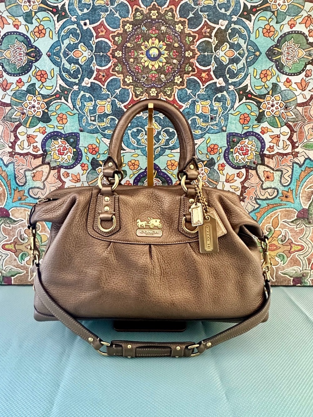 Coach Madison Sabrina Large Satchel in Bronzed Pebbled Leather